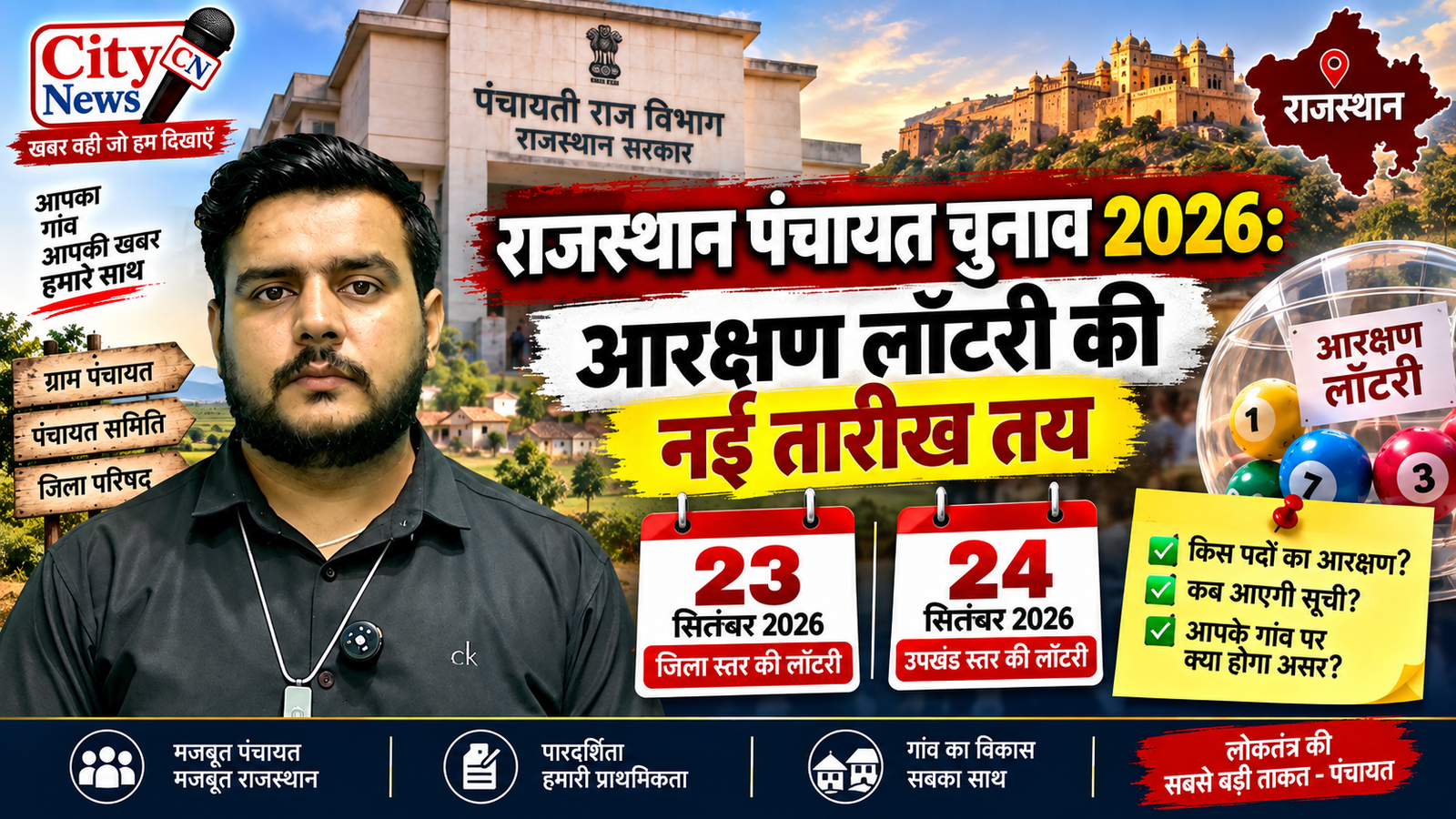 राजस्थान पंचायत चुनाव 2026: आरक्षण लॉटरी की नई तारीख तय | 23-24 सितंबर को होगी लॉटरी